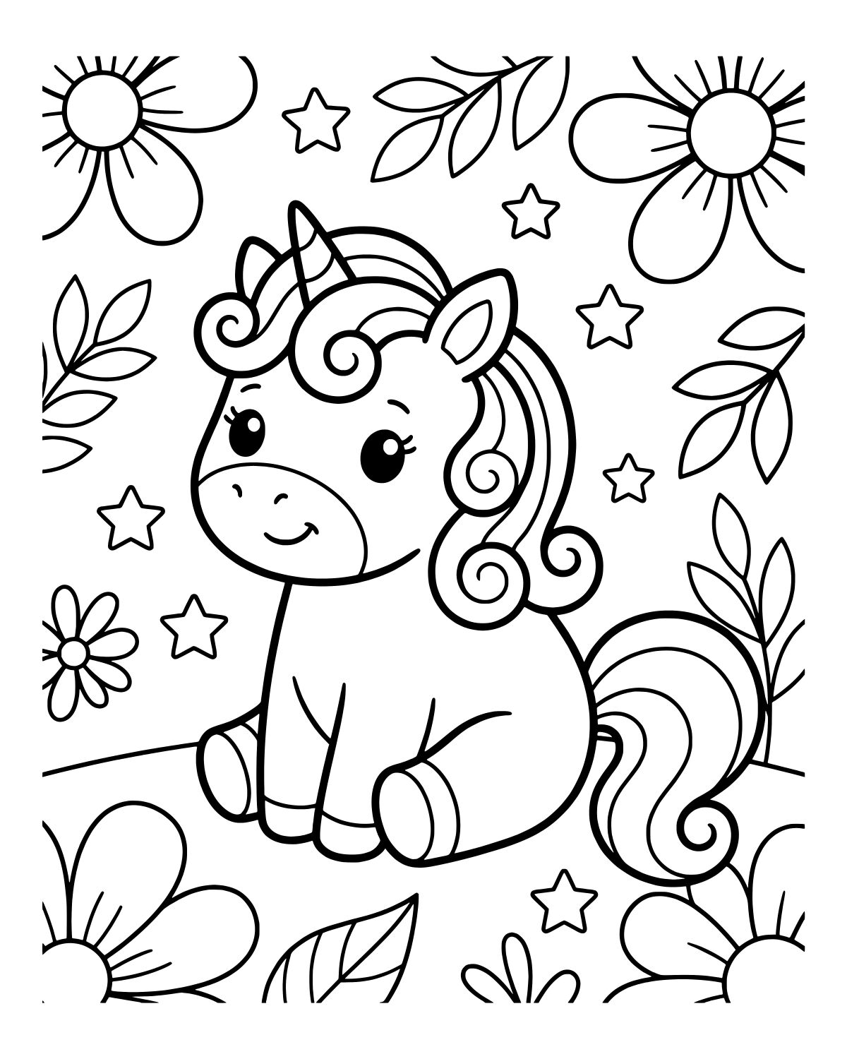 Adorable Unicorn Foal Coloring Page