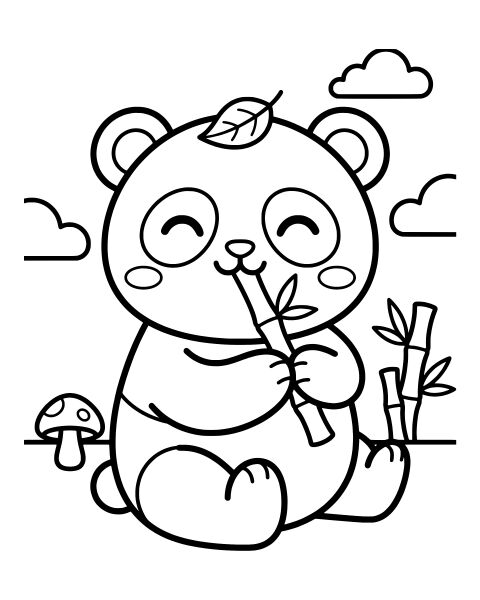 Cute Panda Eating Bamboo Coloring Page