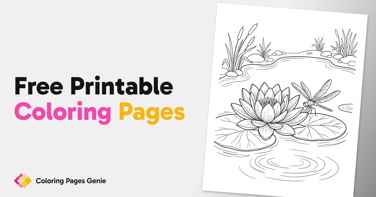 Water Lily Pond Coloring Page for Calm Nature Coloring