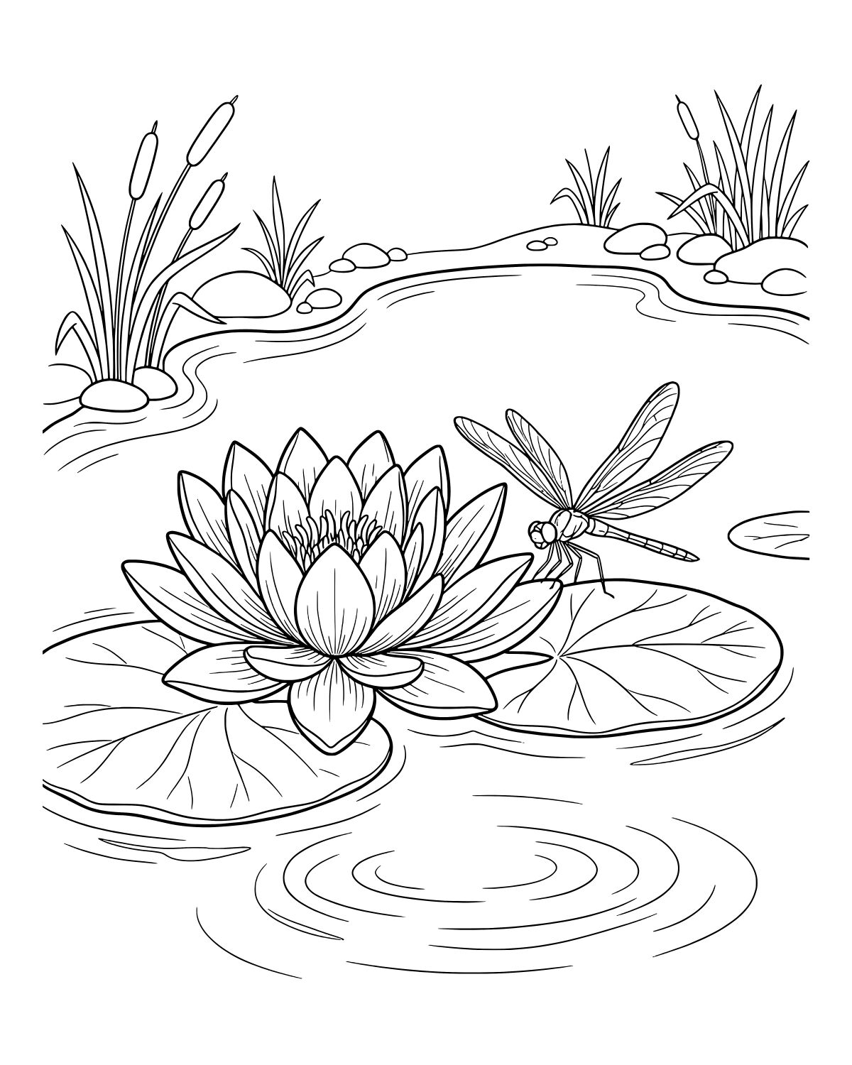 Water Lily Pond Coloring Page