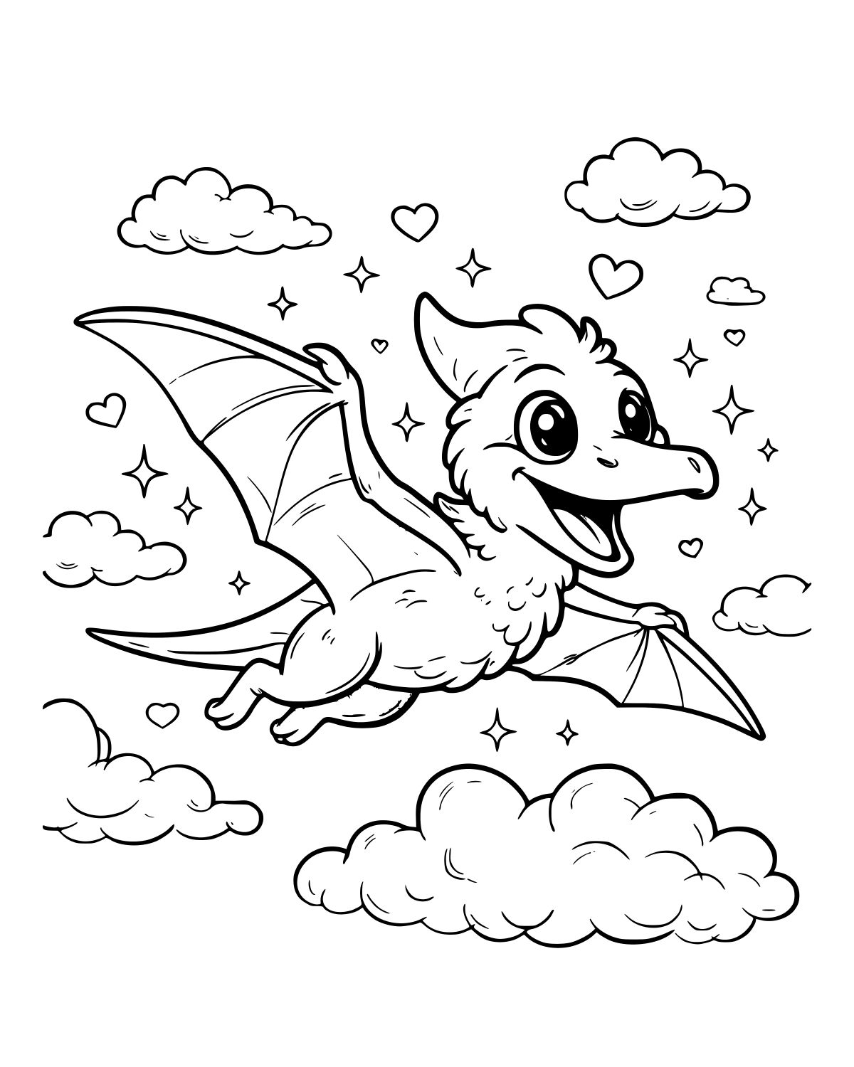 Cute Flying Baby Dragon Coloring Page