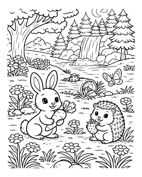 Forest Friends Picnic Coloring Page