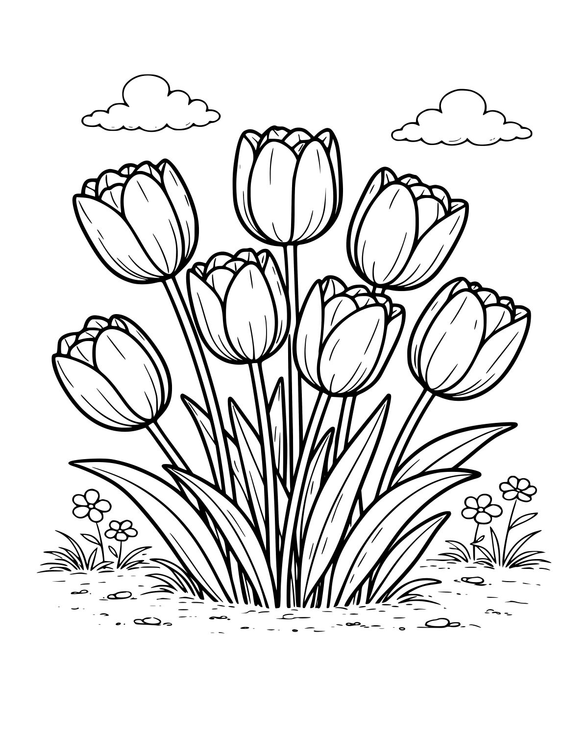 Spring Tulip Bouquet Coloring Page