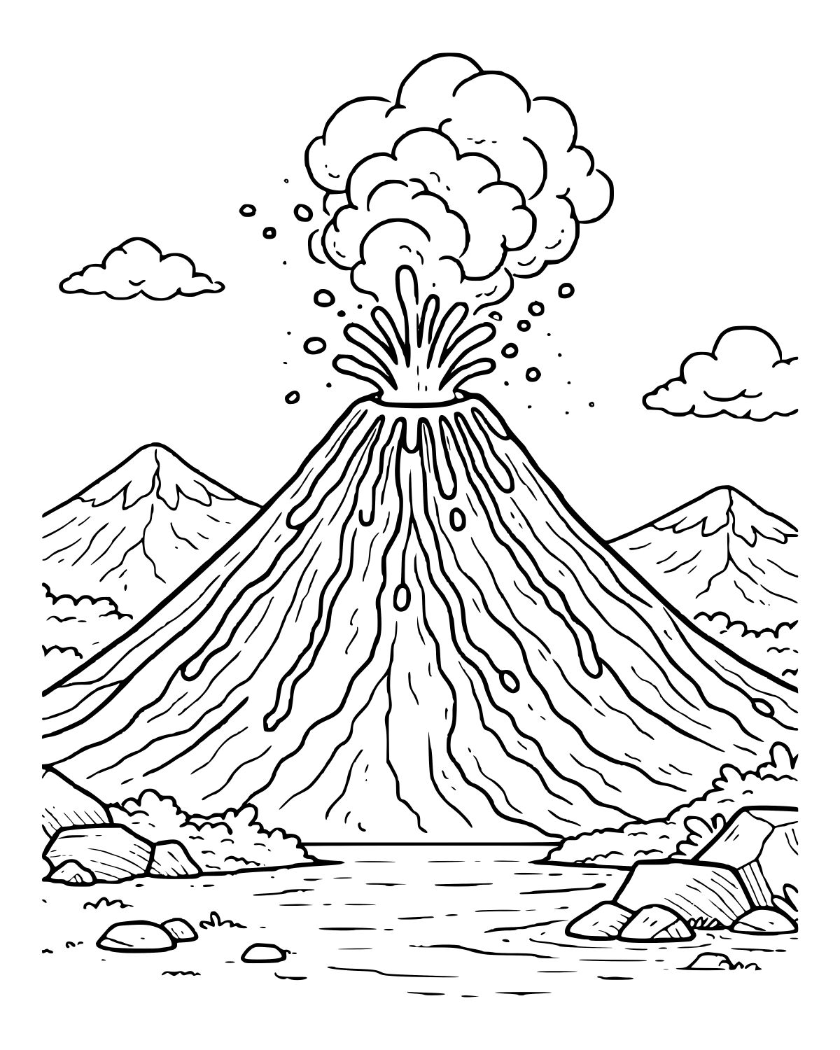 Erupting Mountain Volcano Coloring Page