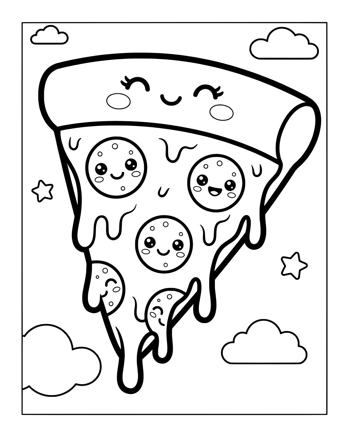 Kawaii Pizza Slice Coloring Page
