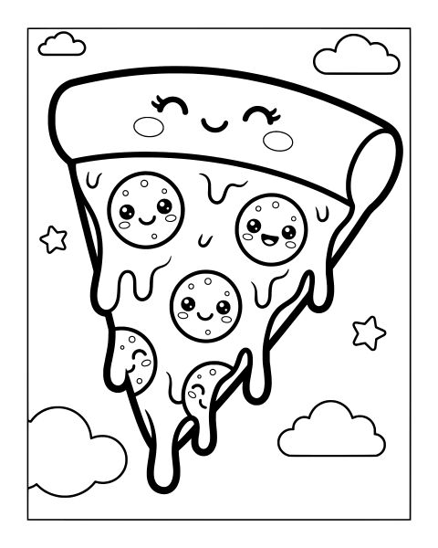 Kawaii Pizza Slice Coloring Page