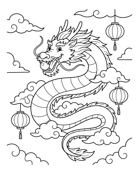 Chinese Sky Dragon Coloring Page