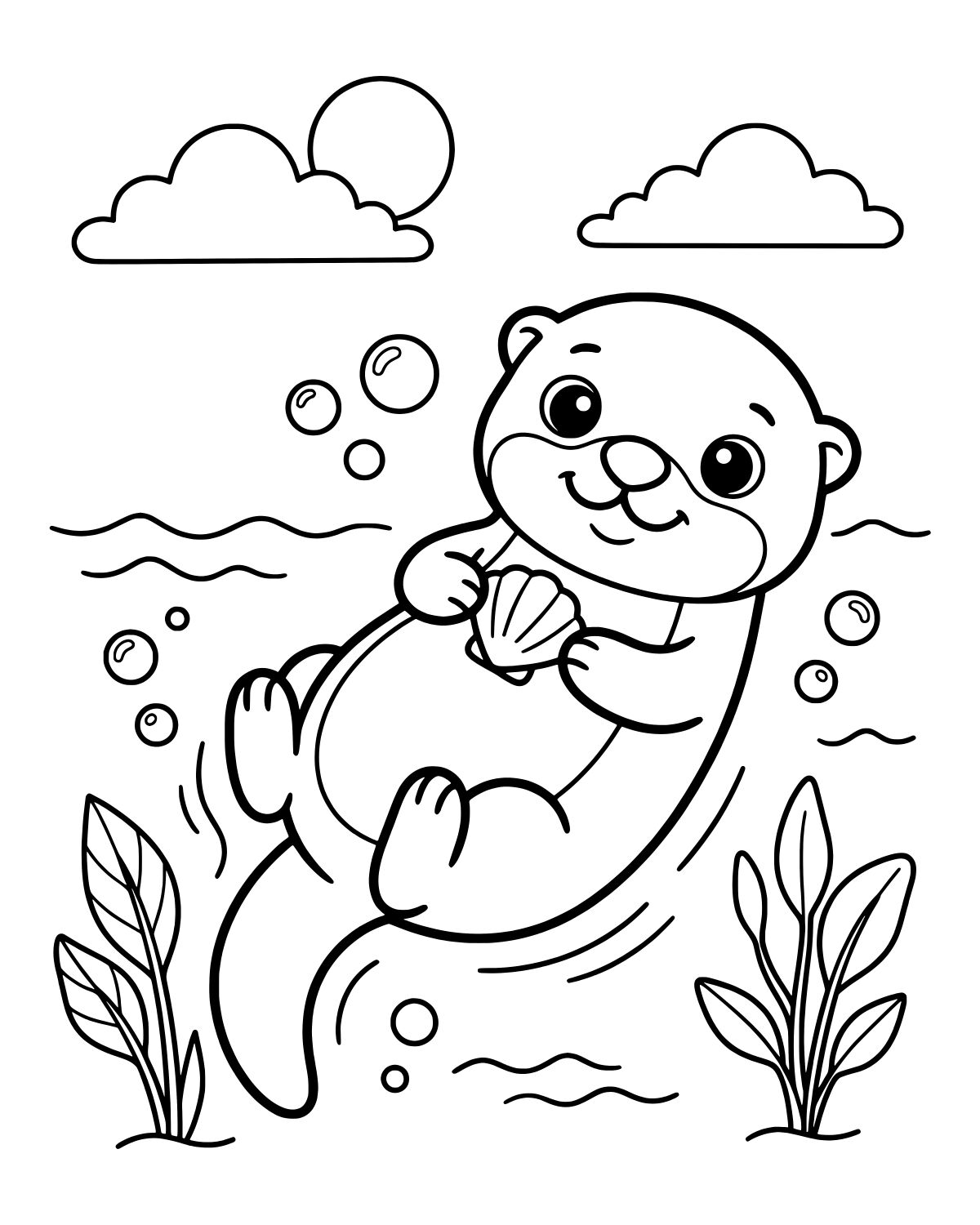 Cute Sea Otter Coloring Page