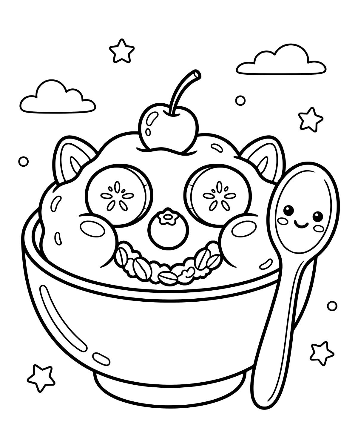Cute Fruit Bowl Coloring Page