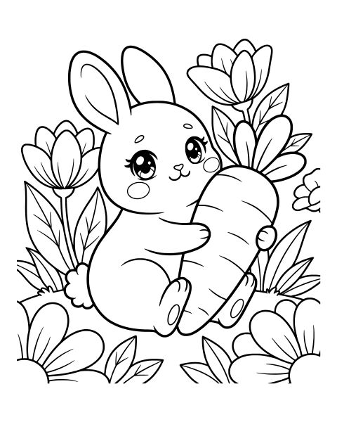Cute Bunny Holding Carrot Coloring Page
