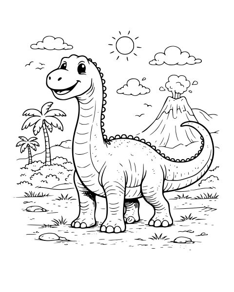 Smiling Longneck Dinosaur Coloring Page