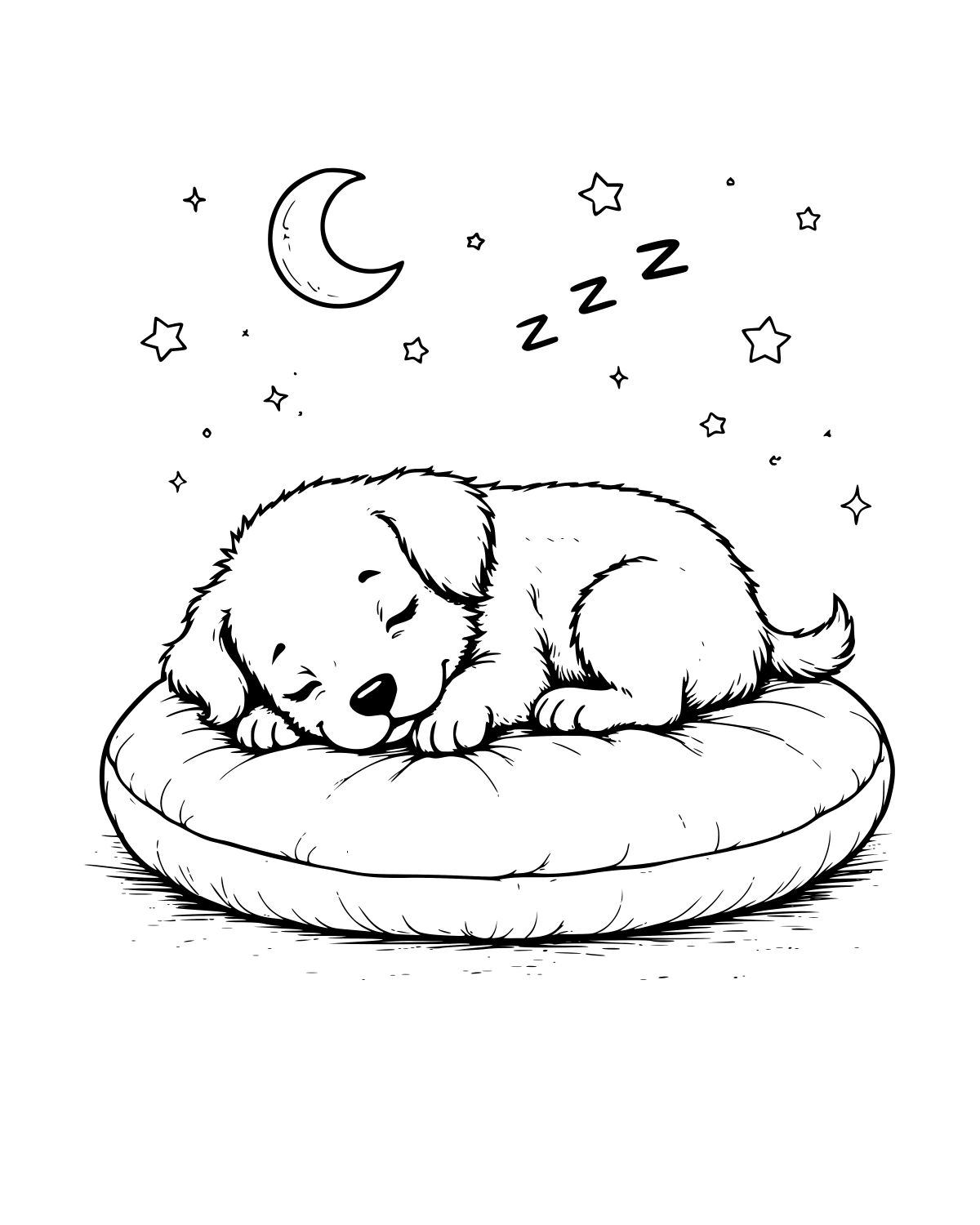 Sleeping Puppy Night Coloring Page