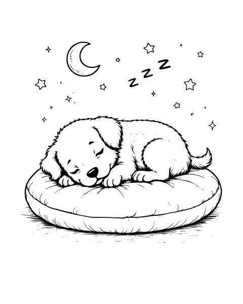 Sleeping Puppy Night Coloring Page
