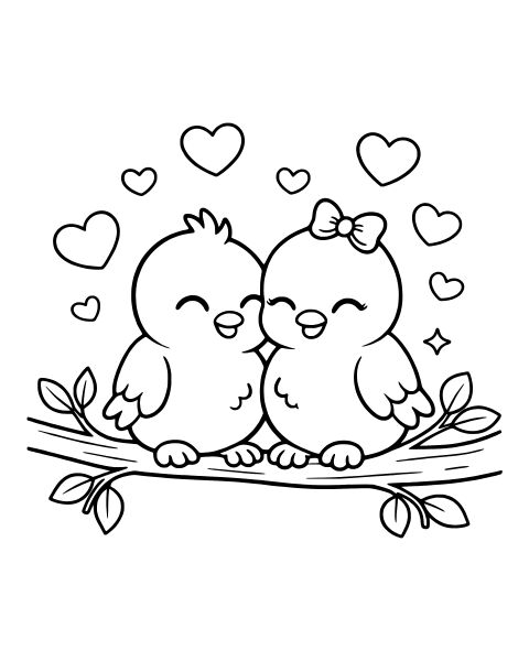 Lovebirds on Branch Coloring Page