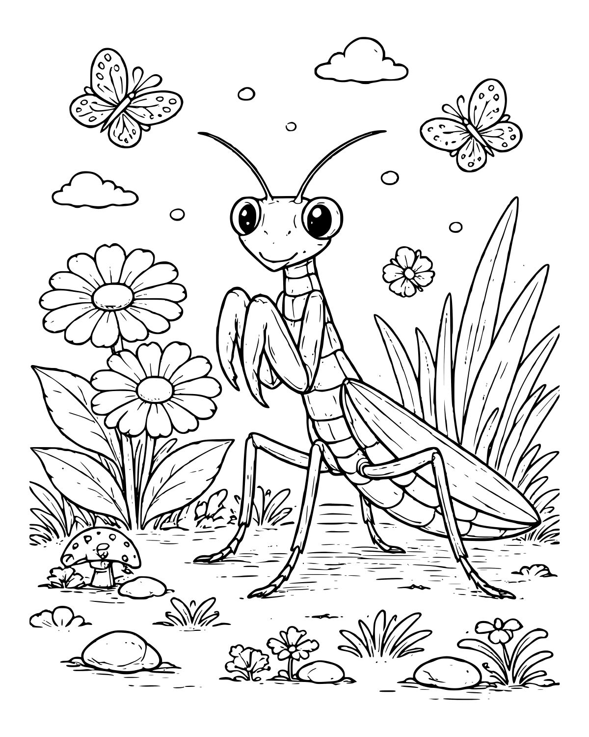 Cute Praying Mantis Coloring Page