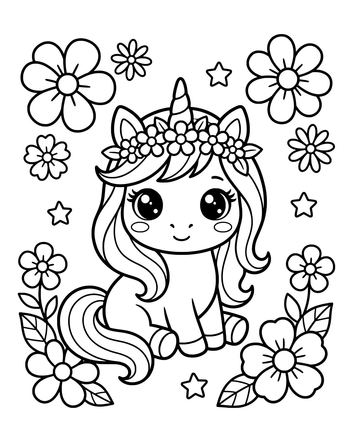 Cute Baby Unicorn Coloring Page