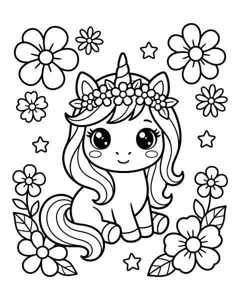 Cute Baby Unicorn Coloring Page