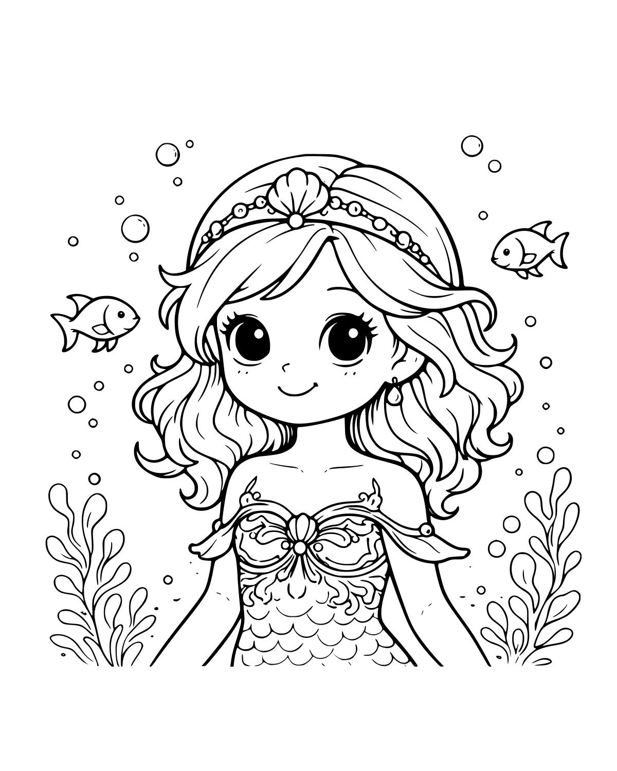Cute Mermaid Princess Coloring Page