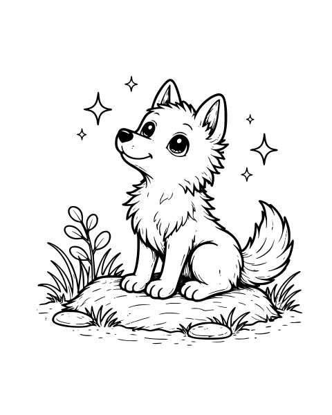 Cute Puppy Under Stars Coloring Page