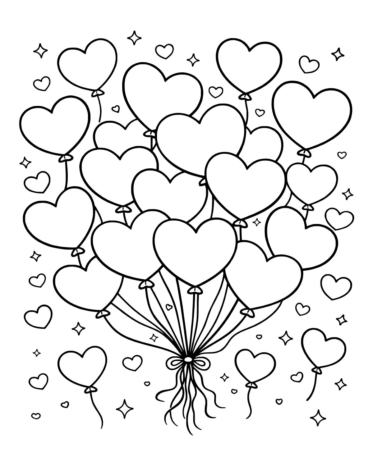 Heart Balloon Bouquet Coloring Page