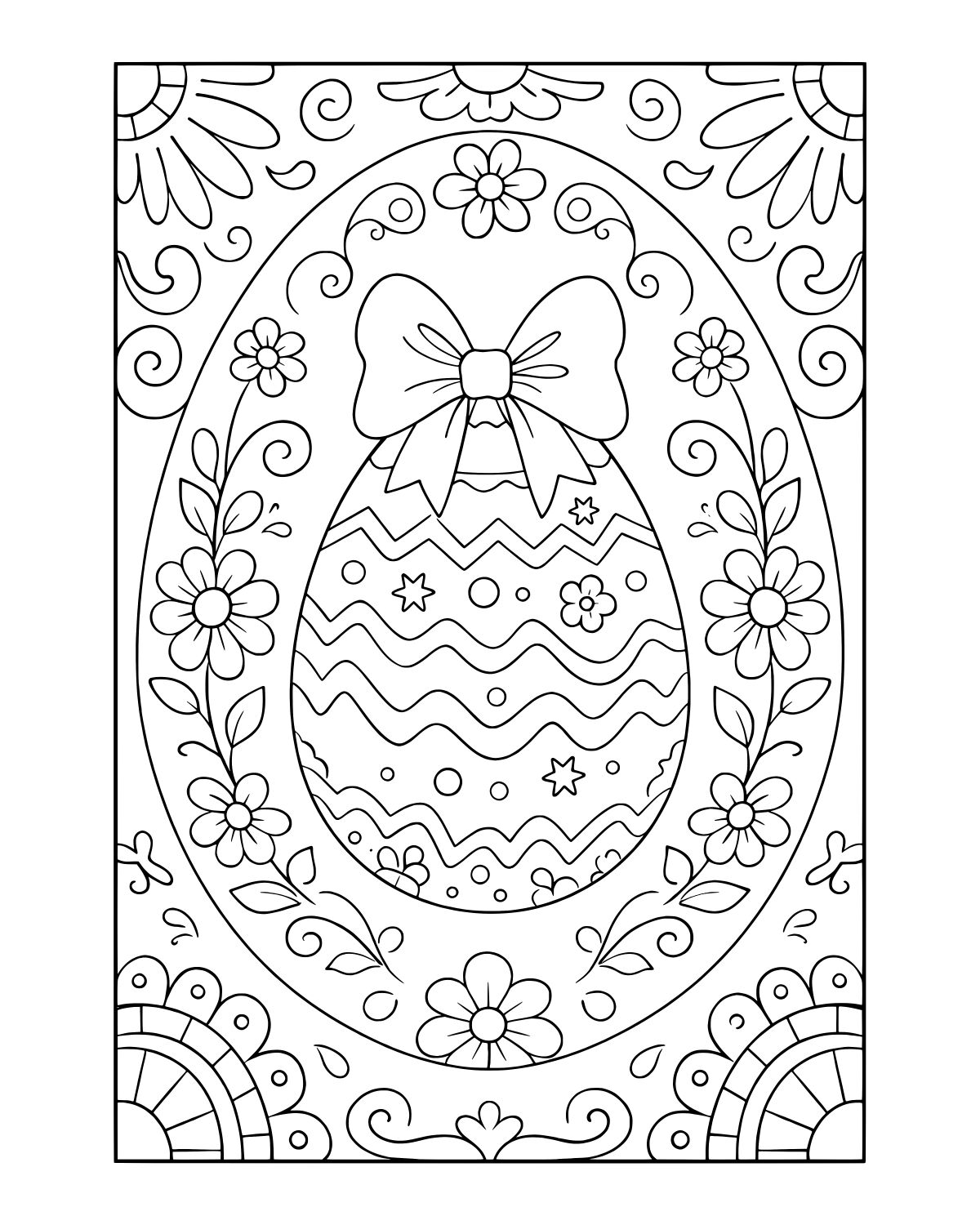 Floral Easter Egg Frame Coloring Page