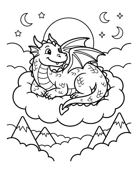 Cute Cloud Dragon Coloring Page