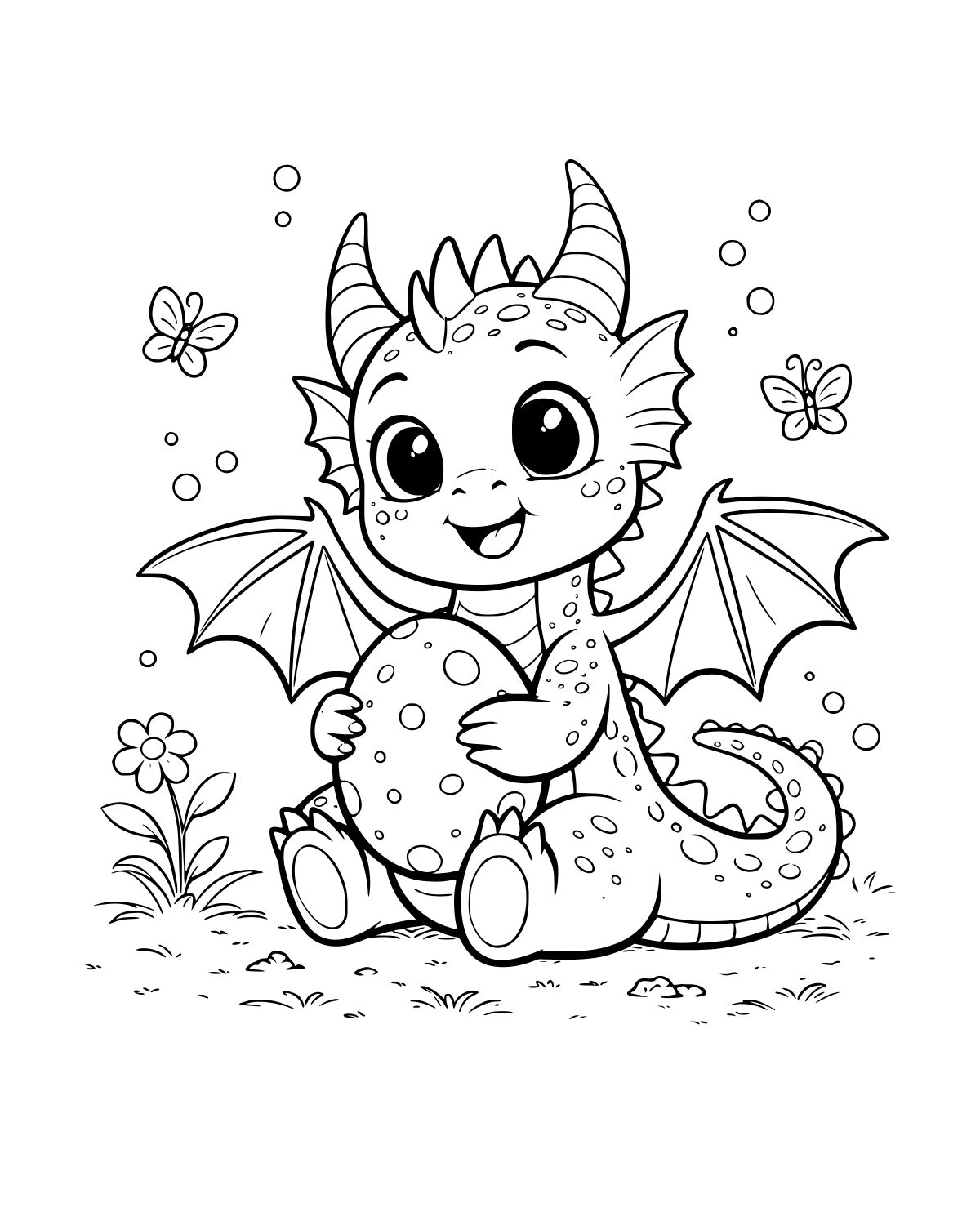 Baby Dragon with Egg Coloring Page