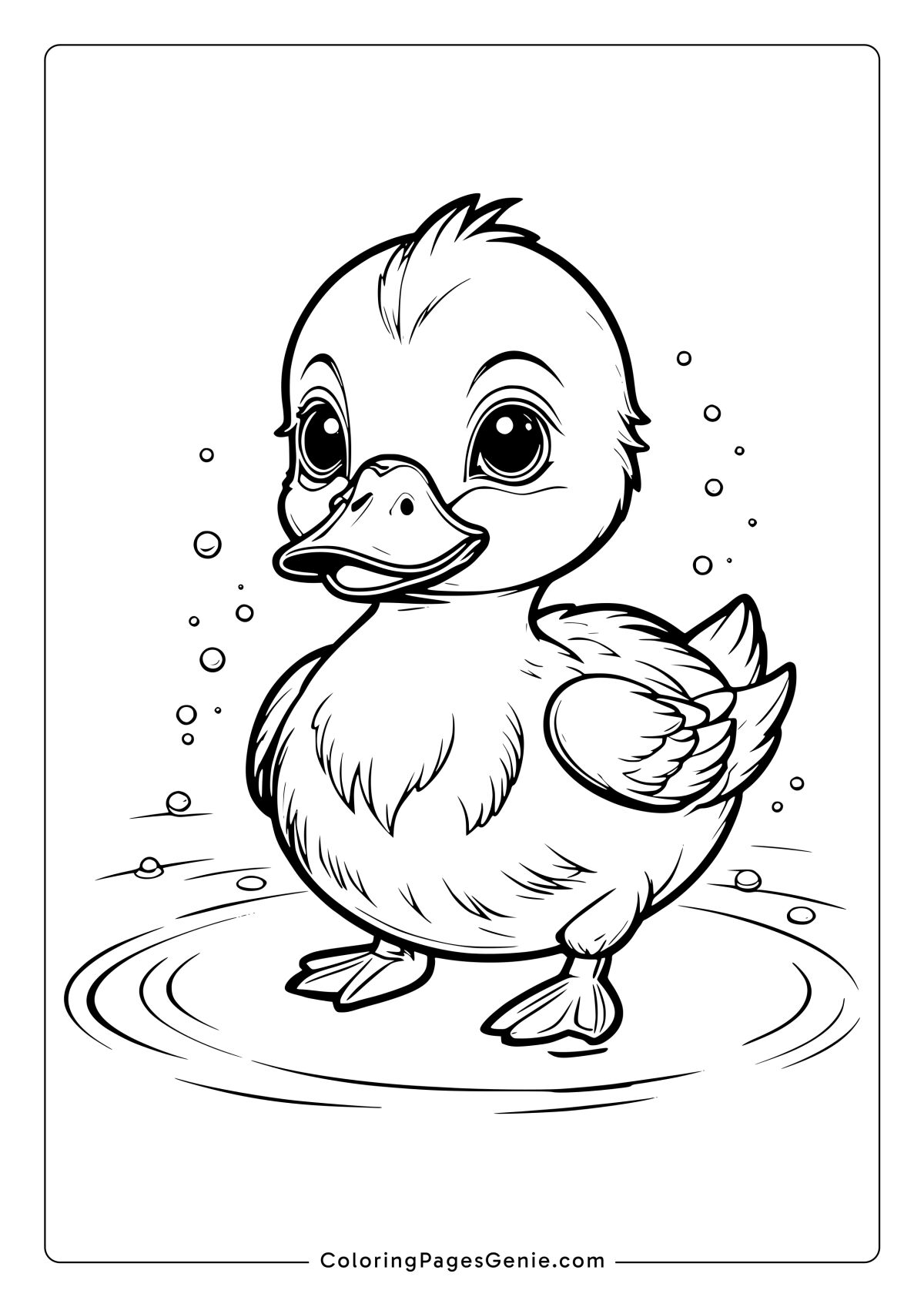 Cute Duckling in Spring Coloring Page