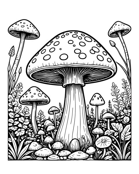 Mushroom Forest Coloring Page