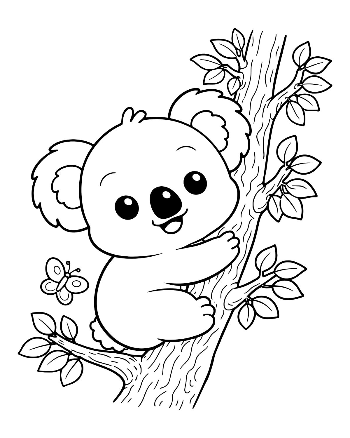 Cute Koala Climbing Coloring Page