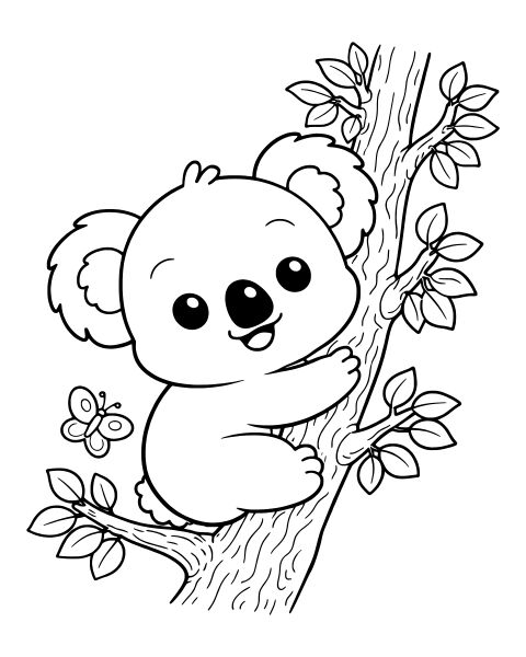 Cute Koala Climbing Coloring Page