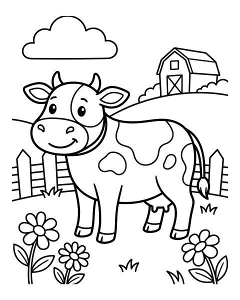 Cute Farm Cow Coloring Page