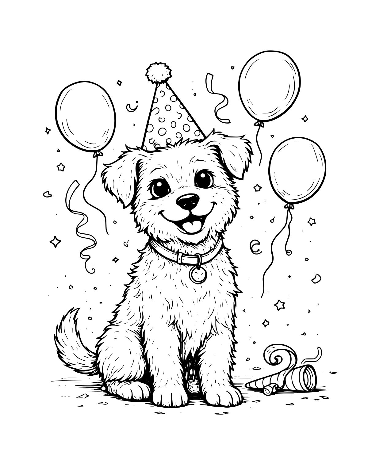 Birthday Party Puppy Coloring Page