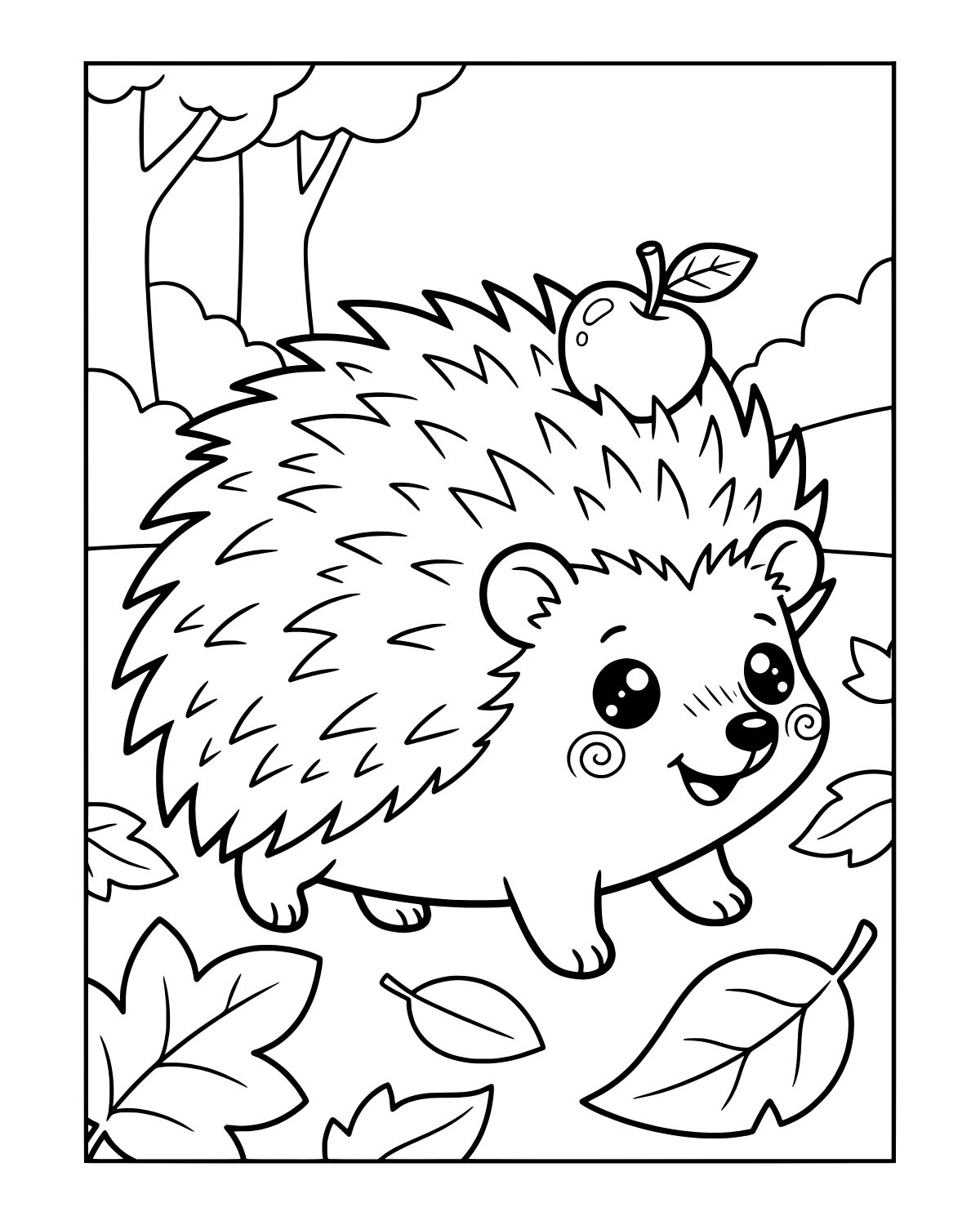 Cute Hedgehog with Apple Coloring Page