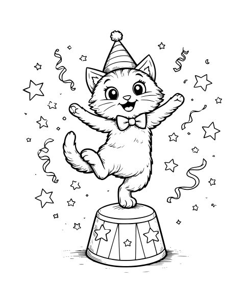 Party Hat Kitten Coloring Page
