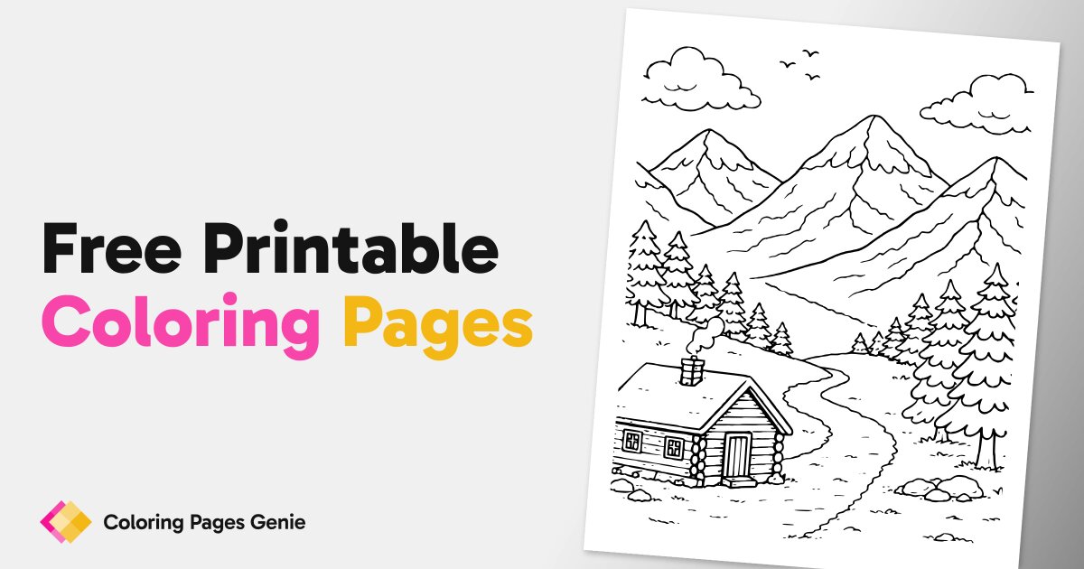 Cozy Cabin Mountain View Coloring Page Printable