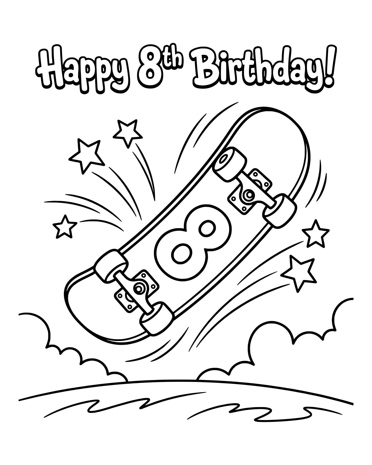 Birthday Skateboard Jump Coloring Page