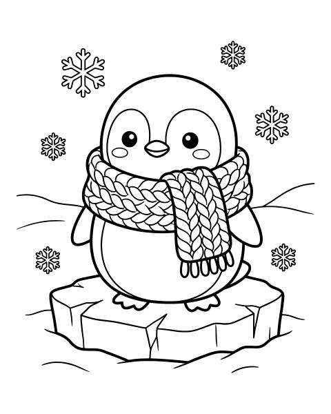 Penguin with Scarf Coloring Page
