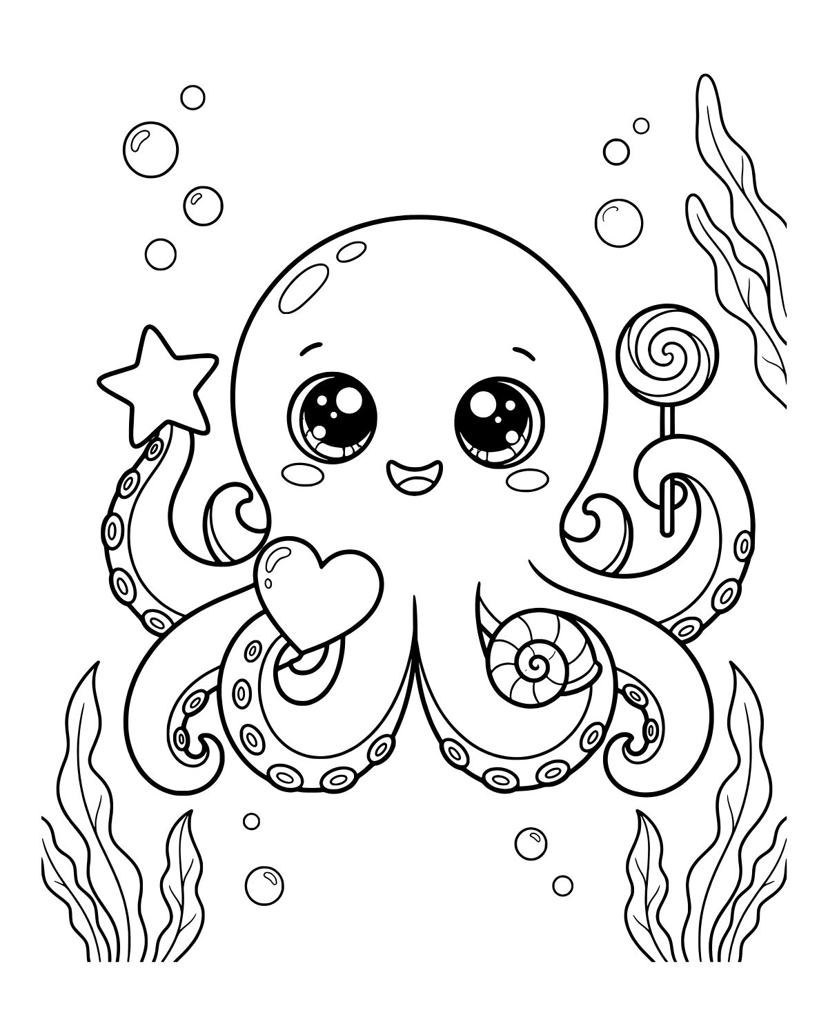 Cute Octopus Friend Coloring Page