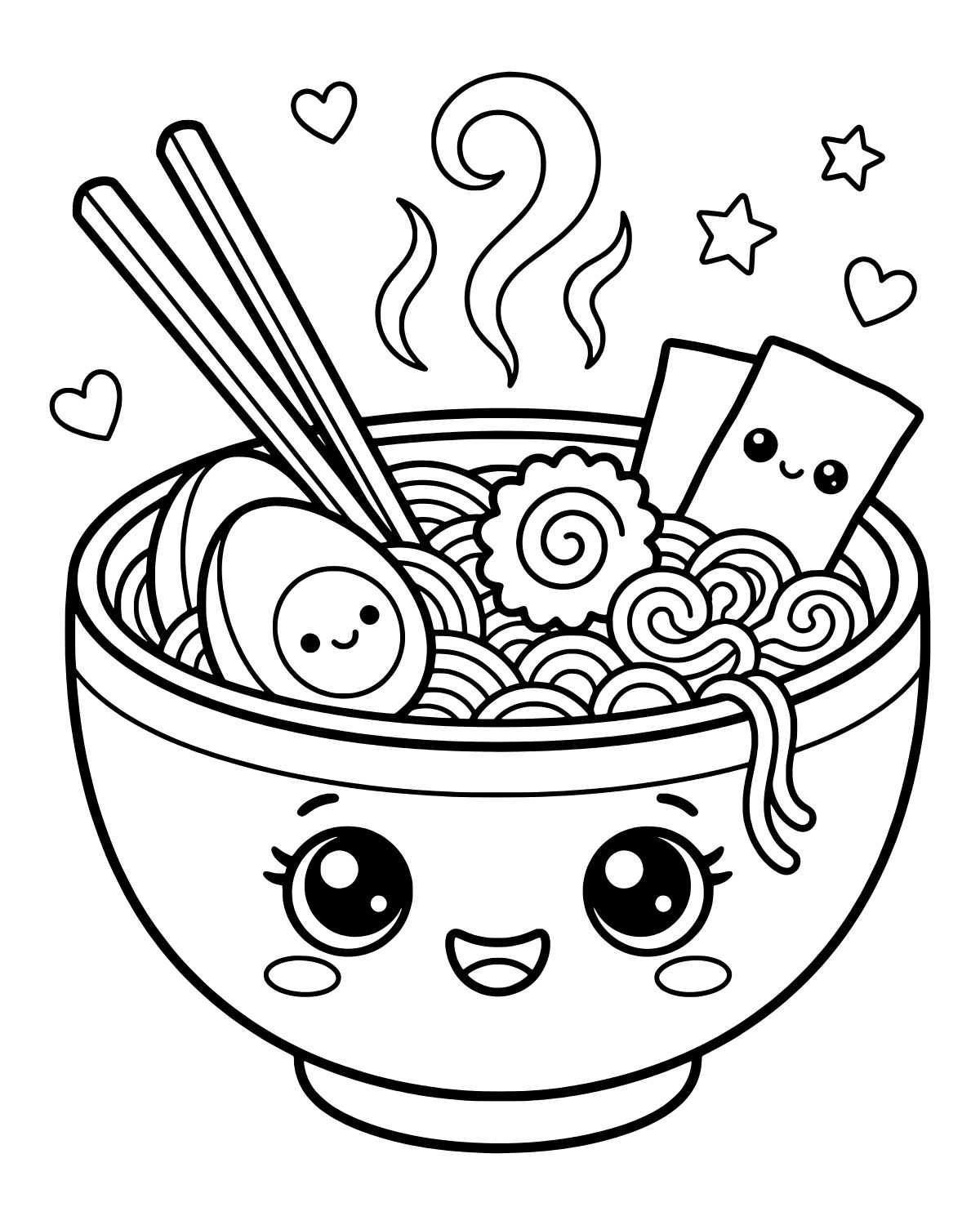 Kawaii Ramen Bowl Coloring Page