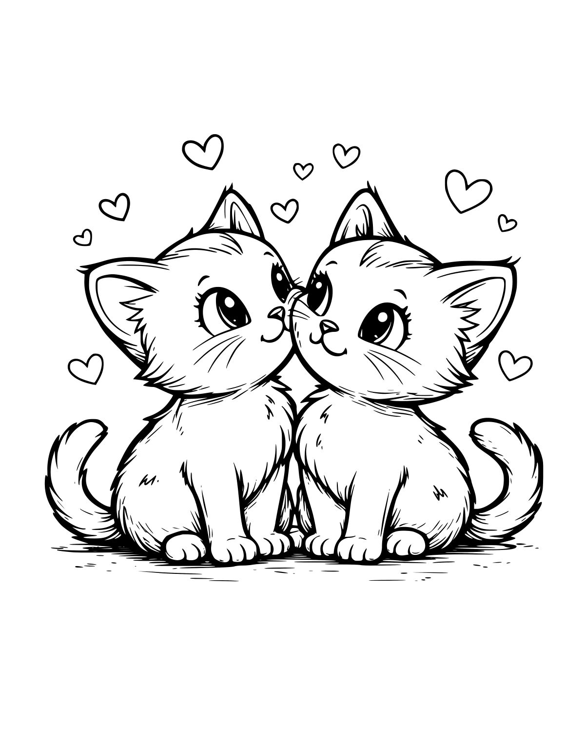 Kissing Cute Kittens Coloring Page