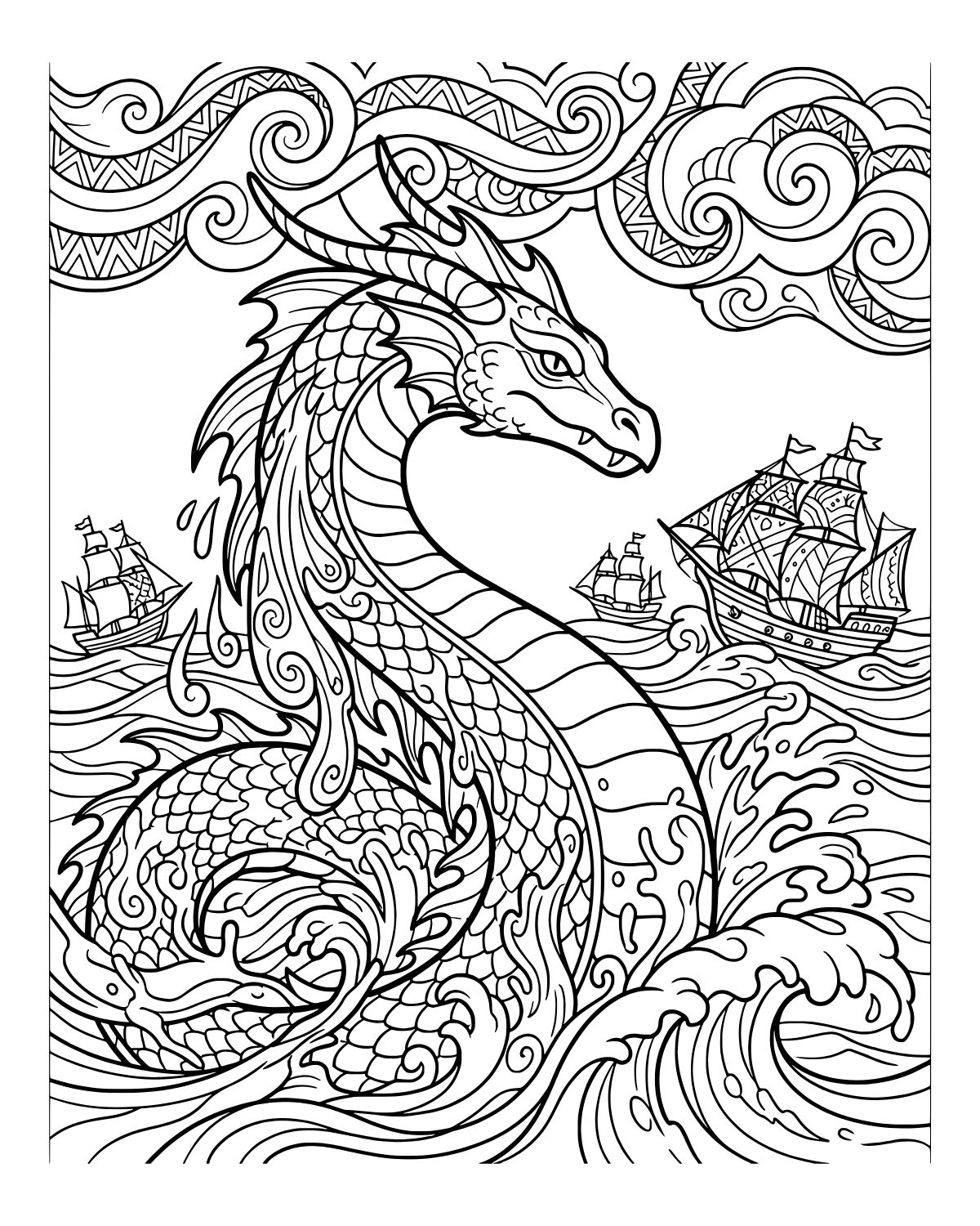 Sea Serpent Dragon Coloring Page
