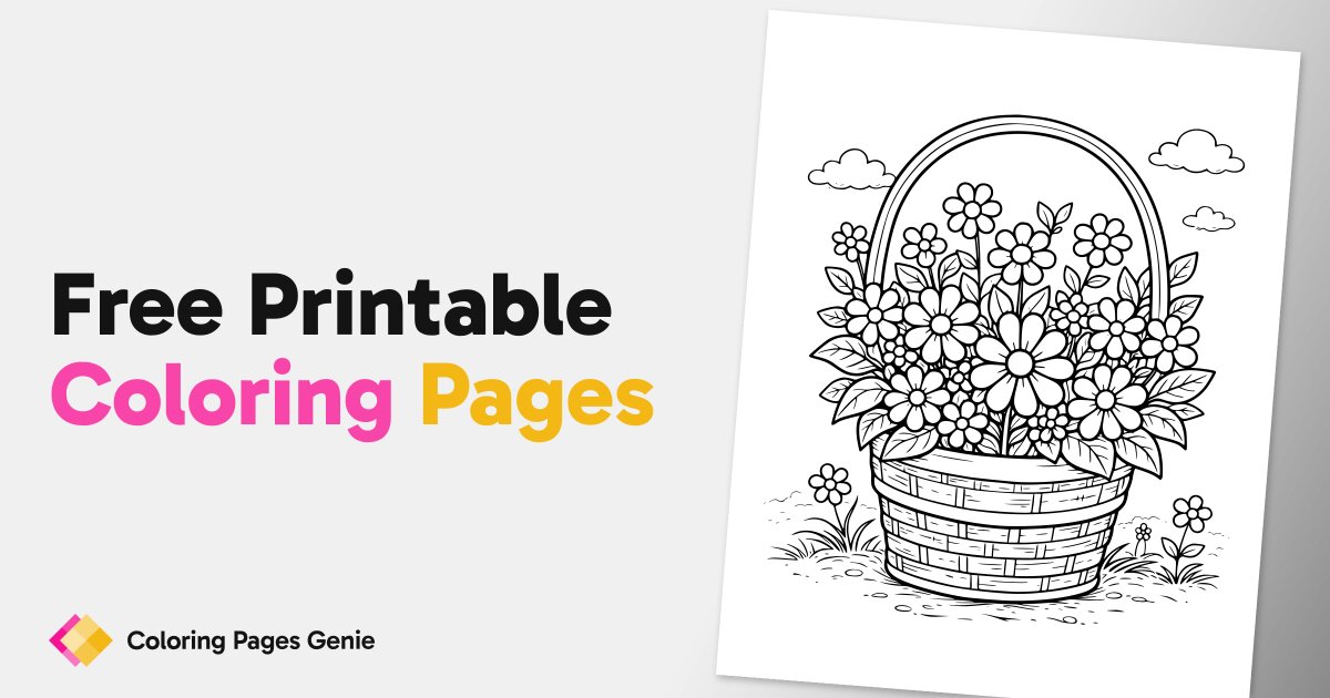 Flower Basket Bouquet Coloring Page for Kids & Adults