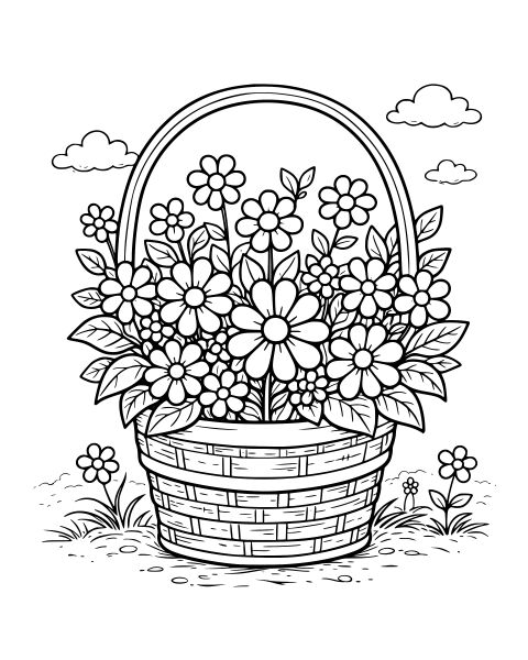 Flower Basket Bouquet Coloring Page