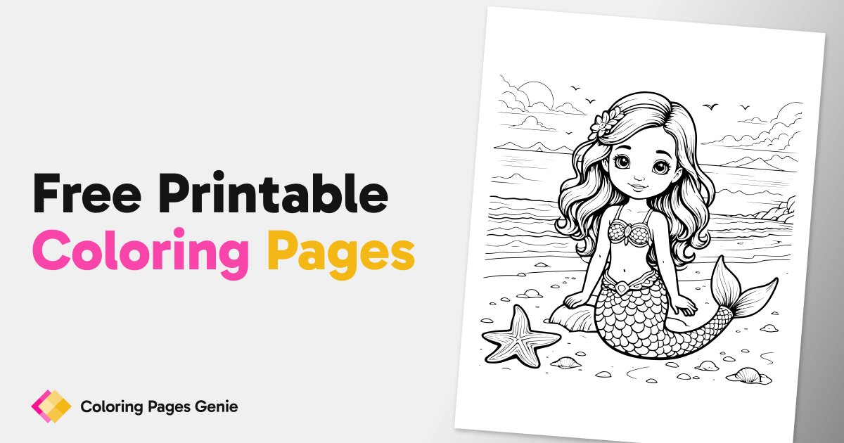Beach Mermaid Princess Coloring Page for Kids