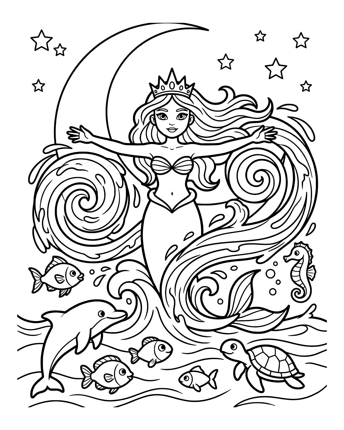 Ocean Queen Mermaid Coloring Page