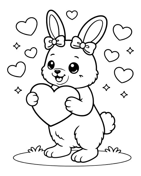 Cute Bunny Holding Heart Coloring Page