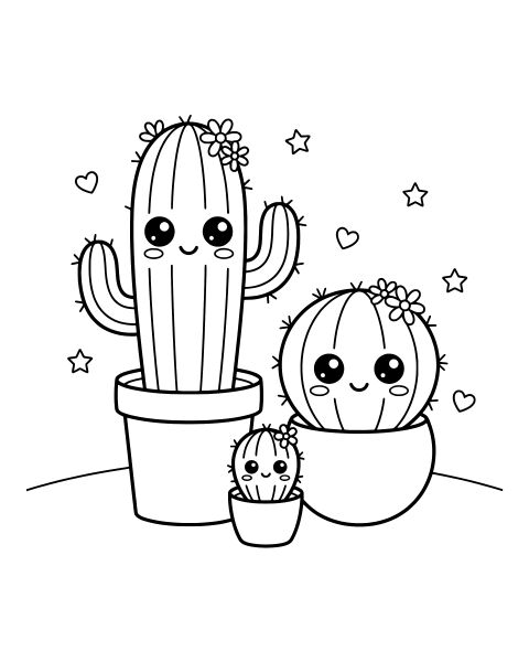 Cute Potted Cactus Coloring Page