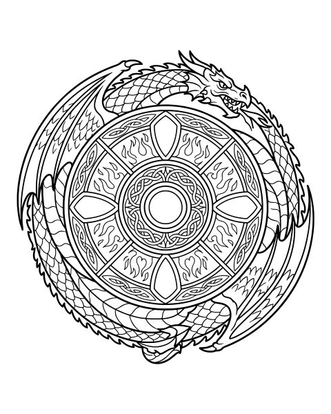 Dragon Mandala Circle Coloring Page