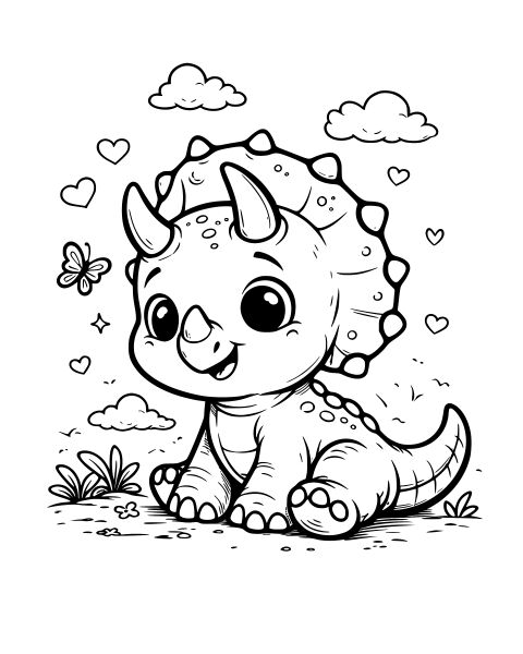 Cute Baby Triceratops Coloring Page
